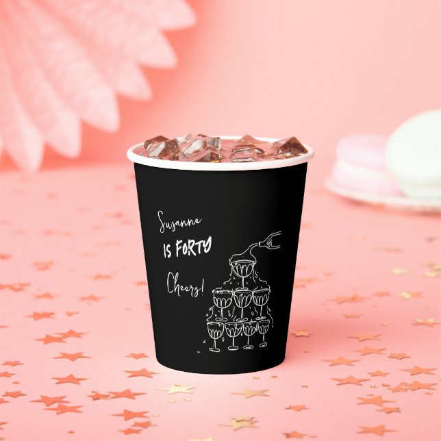 40 years Birthday Champagne tower funky Pappbecher (Insitu)