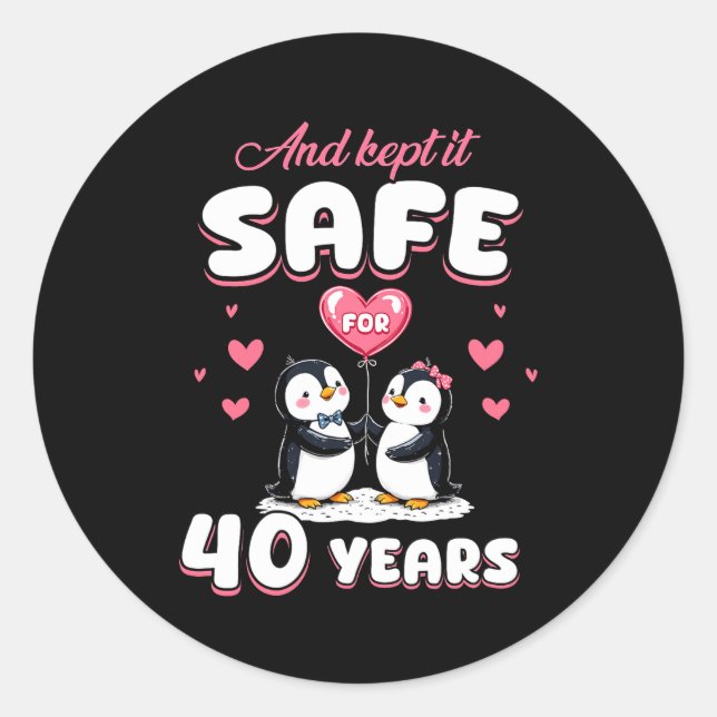 40 Years Wedding Anniversary Penguin Couples Match Runder Aufkleber (Vorderseite)