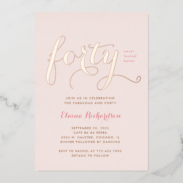 40Anniversaire Fête Invitation Glamour Rose (Recto)