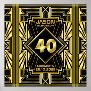 40e anniversaire Art Déco Gold Black Great Gatsby