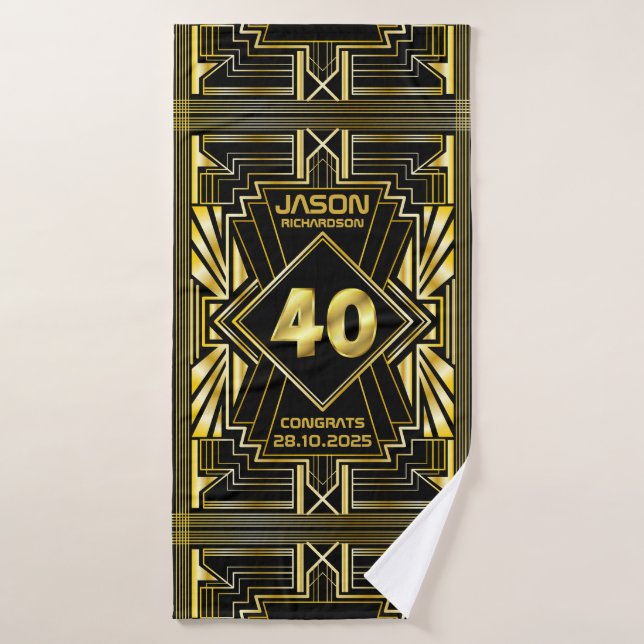 40e anniversaire Art Déco Gold Black Great Gatsby (Serviette de bain)