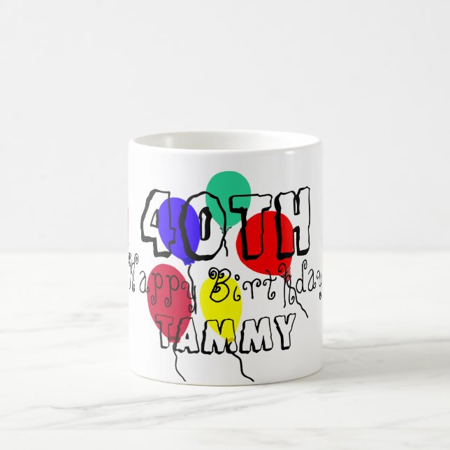 40e Anniversaire Ballons Mugs Personnalisés (Centre)
