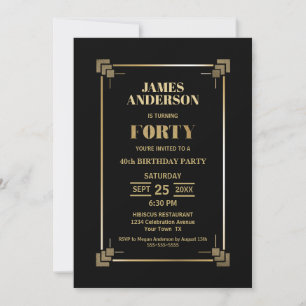 40e anniversaire Black and Gold Party Invitation