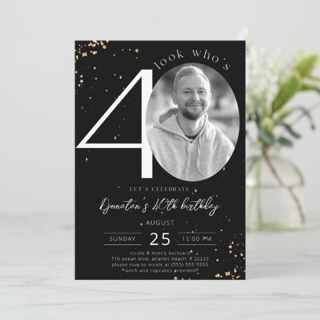 40e anniversaire Black Gold Invitation avec photo (Debout devant)