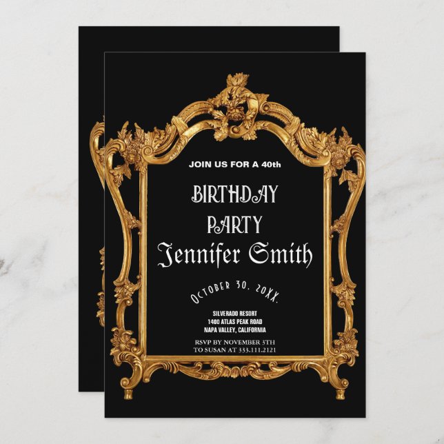 40e anniversaire de fête or Invitation (Devant / Derrière)