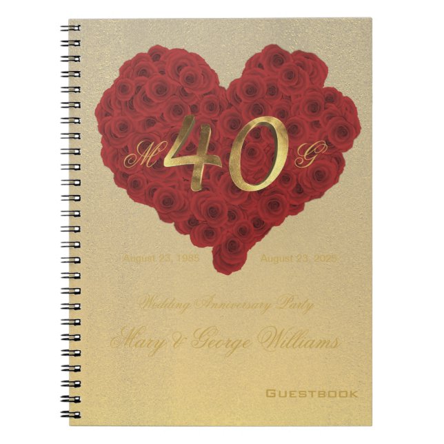 40e anniversaire de Mariage du livre d'or Red Rose (Devant)