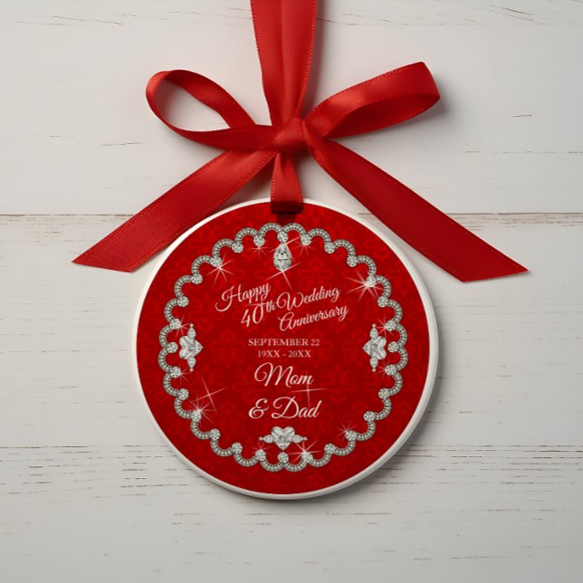 40e anniversaire de Mariage Garde photo rouge (Elegant 40th Wedding Anniversary Red Keepsake Photo Ornament)