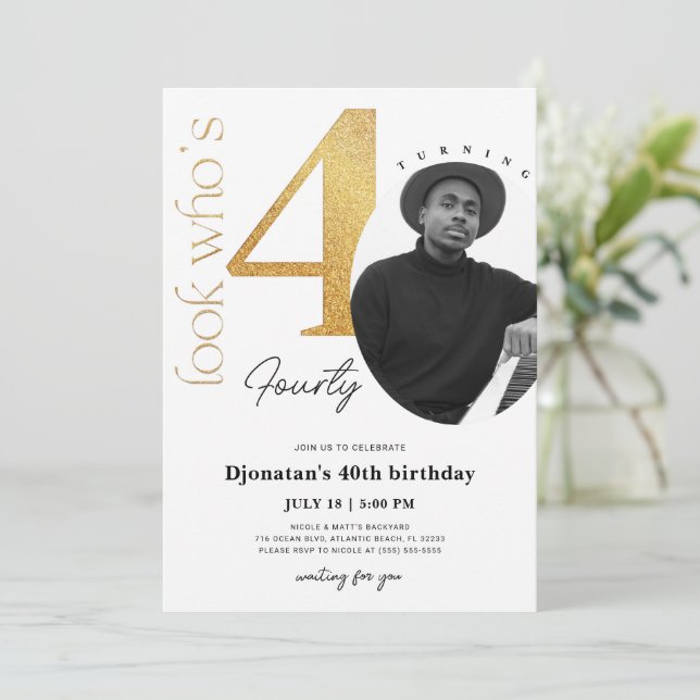 40e anniversaire d'or Invitation avec photo (Debout devant)