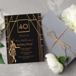 40e anniversaire d'or noir art déco invitation sty