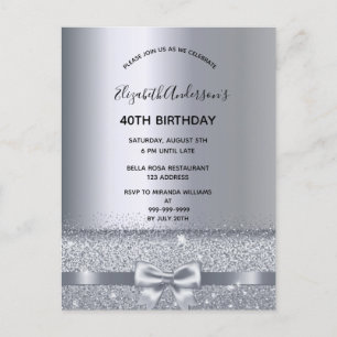 40e anniversaire fête argent étincelle invitation