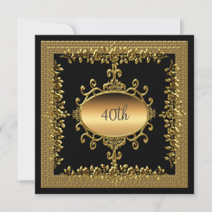 40e Anniversaire Fête Black Gold Invitation