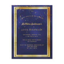 40e anniversaire fête bleu or brillant invitation