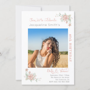 40e anniversaire Floral Photo Invitation