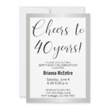 40e anniversaire Invitation Argent Noir moderne