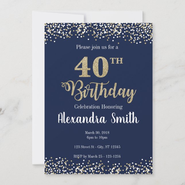 40e anniversaire Invitation - Bleu avec parties sc (Devant)