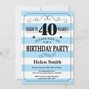 40e anniversaire Invitation Bleu et blanc