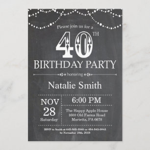 40e anniversaire Invitation Chalboard Chaîne lumiè