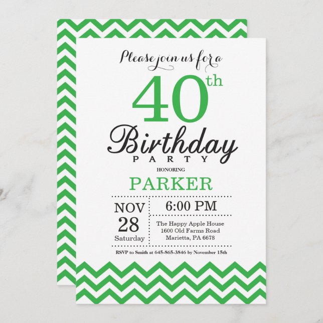 40e anniversaire Invitation Green Chevron (Devant / Derrière)