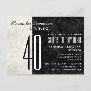 40e anniversaire Invitation noire et Marbre blanc