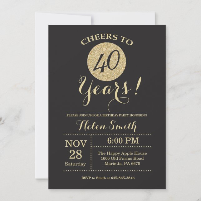 40e anniversaire Invitation Parties scintillant no (Devant)