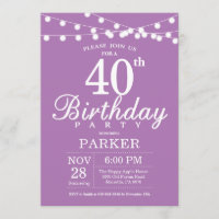 40e anniversaire Invitation Purple Lavender