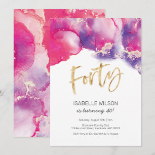40e anniversaire Invitation rose Abstraite Aquarel
