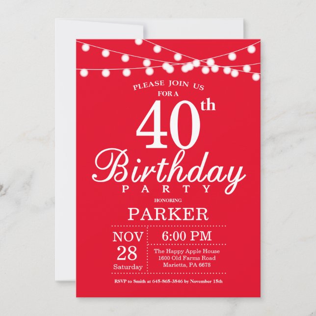 40e anniversaire Invitation rouge (Devant)