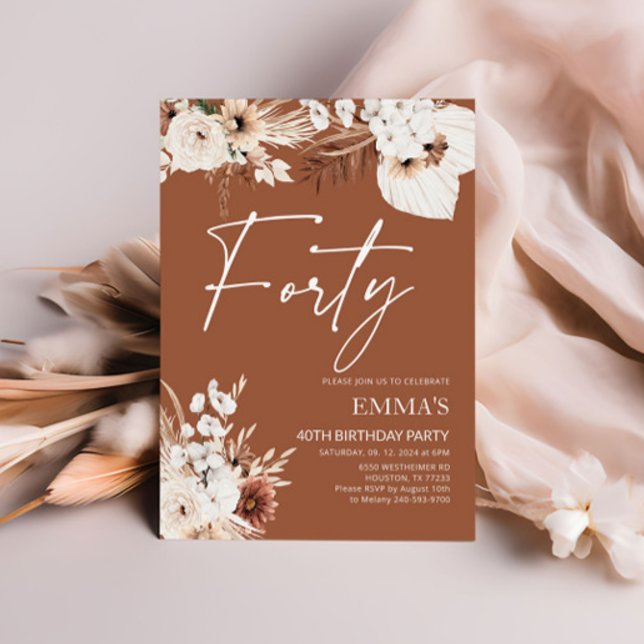 40e anniversaire Invitation Terracotta Boho Pampas (Créateur téléchargé)