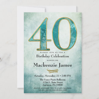 40e anniversaire Invitation Turquoise Blue Gold Ad