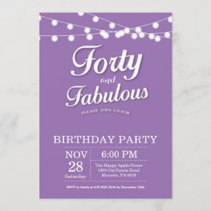 40e anniversaire Invitation violette fabuleuse