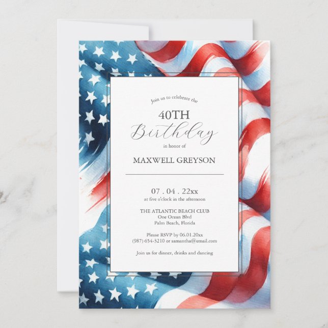 40e anniversaire Invitations drapeau américain (Devant)