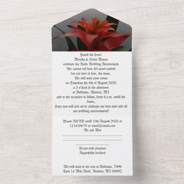 40e anniversaire mariage invitation ruby (À l'intérieur)