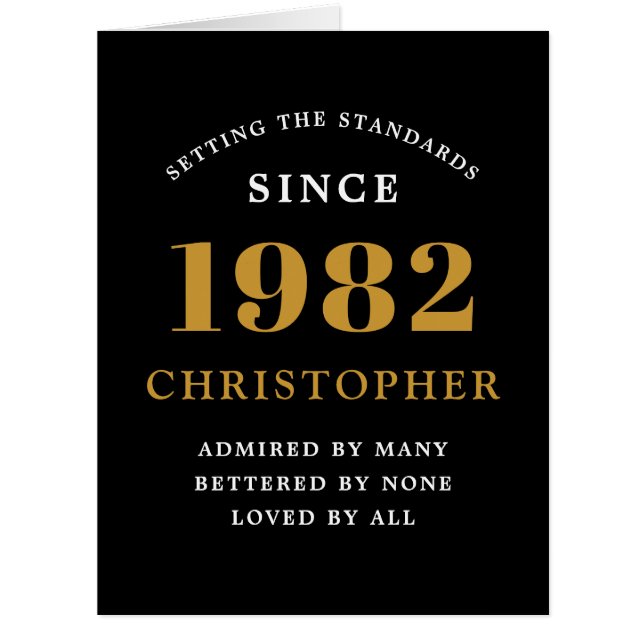 40e anniversaire Nom 1982 Black Gold Elegant Card (Devant)