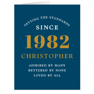 40e Anniversaire Nom 1982 Blue Gold Elegant Card