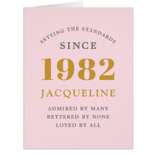 40e anniversaire Nom 1982 Pink Elegant Chic Card