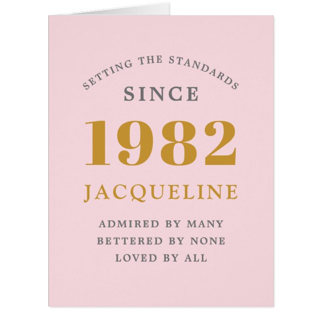 40e anniversaire Nom 1982 Pink Elegant Chic Card (Devant)