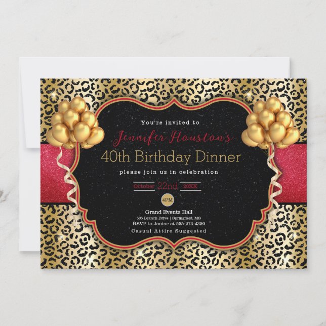 40e anniversaire ou tout âge Léopard invitation (Devant)