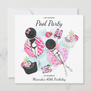 40e anniversaire Retro Pool Party Invitation