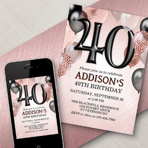 40e anniversaire Rose Gold Ballons Invitation