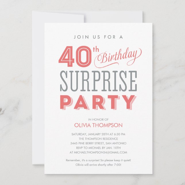 40e anniversaire surprise Invitations (Devant)
