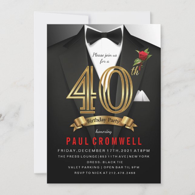 40e anniversaire Tuxedo Invitation (Devant)