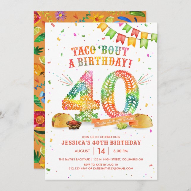 40e Fête Anniversaire Invitation (Devant / Derrière)