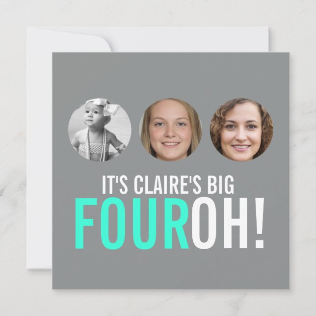 40e FOUROH gris et rose ! photo invitation d'anniv (Devant)