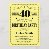 40e Invitation d'anniversaire Noir et Jaune