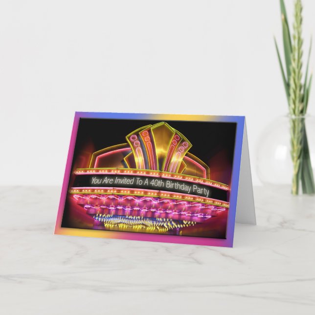 40E invitation fête anniversaire néon lumières mar (Devant)
