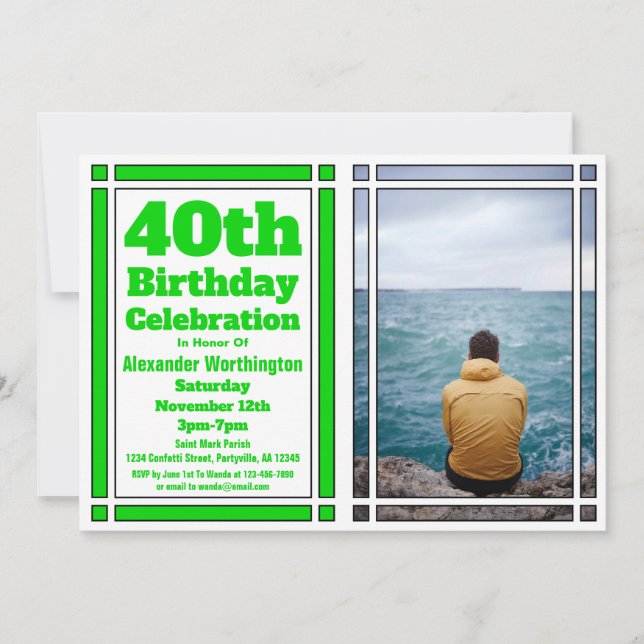 40e photo verte Invitation d'anniversaire (Devant)