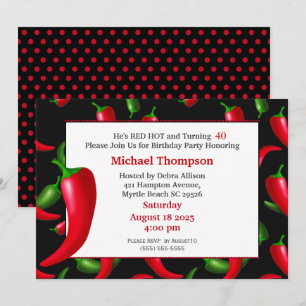 40e Poivron rouge Invitations d'anniversaire