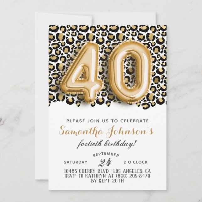40ème Leopard Fabuleux Glam Invitation d'anniversa (Devant)