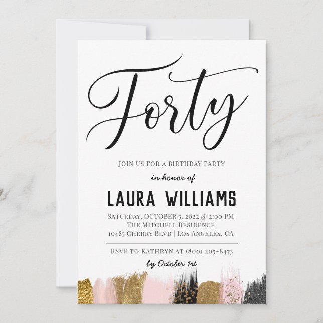 40ème Script Word Invitation d'anniversaire (Devant)