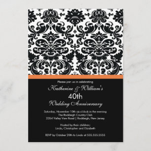 40th Anniversary Damask Einladung Coral Rose